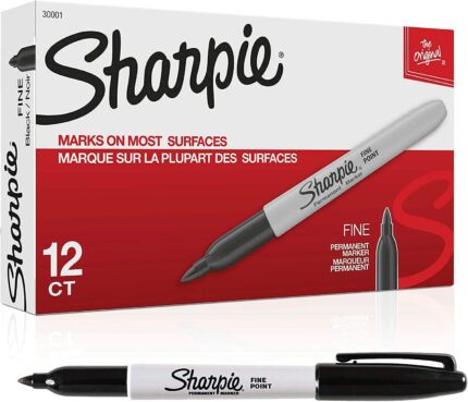 SHARPIE Markers SAN-30001 Fine Point Permanent, Black; 12/Pk