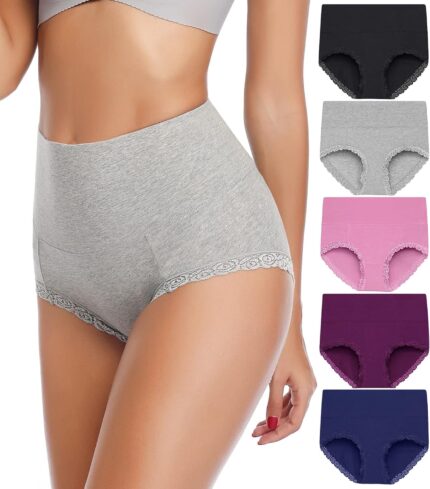 ANNYISON Womens Underwear,High Waist Full Coverage Cotton Brief Colorful Panties for Women