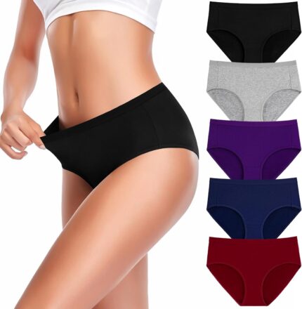 UMMISS Women’s Cotton Underwear Soft Breathable Mid Waisted Panties for Women Full Coverage Ladies Panties