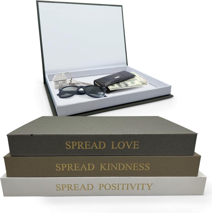 Decorative Books with Positive Message Plus Hidden Storage, Sustainable Coffee Table Books with Gold Detailing and Magnetic Cover, Lightweight Decorative Book Boxes, Home Decor Accent