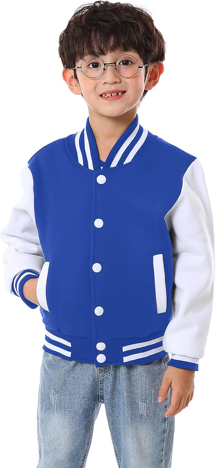 Kids Baseball Jackets Boys Girls Fit Varsity Jacket Casual Lightweight Plain Cardigan Button School Coat