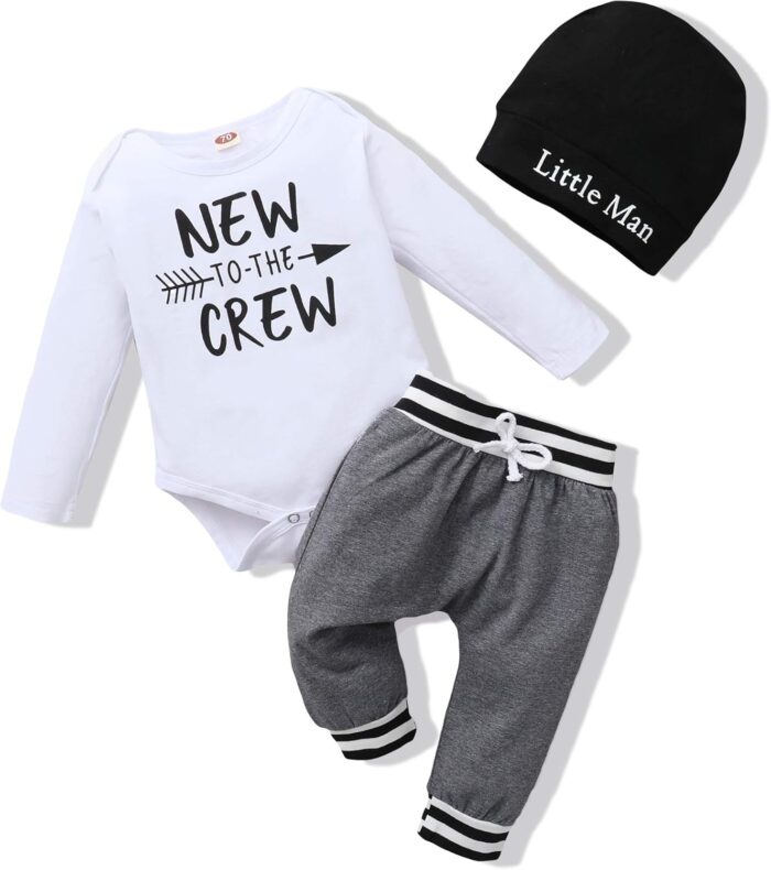 Newborn Infant Baby Boy Clothes Fall Winter Outfits New to The Crew Outfit Toddler Baby Boy Clothes Set