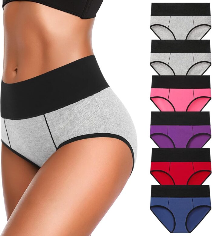 Eiggam Underwear for Women Cotton High Waist Panties Full Coverage Briefs Soft Strech Ladies Breathable Panties-Multi Pack