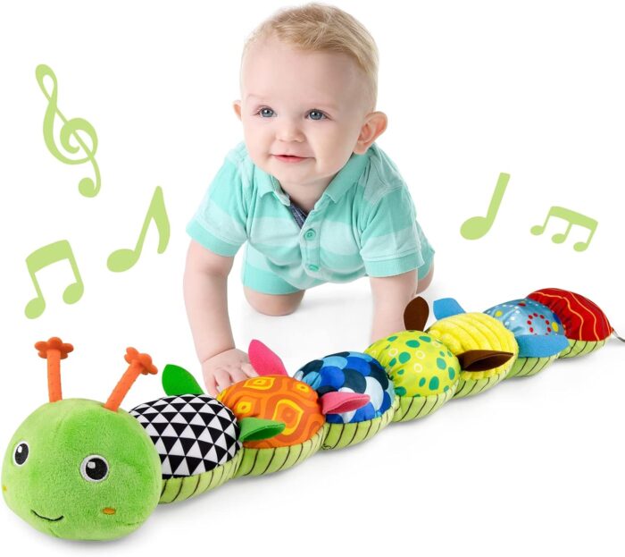 LIGHTDESIRE Baby Toys Musical Caterpillar,Infant Stuffed Animal Toys with Crinkle and Rattles,Soft Sensory Toys with Textures for Tummy Time Newborn Boys Girls 0 3 6 12 Months(Green)