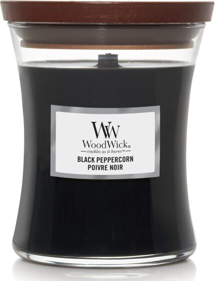 WoodWick Medium Hourglass Scented Candle with Crackling Wick | Black Peppercorn | Up to 60 Hours Burn Time, Black Peppercorn