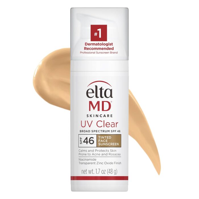 EltaMD UV Clear Tinted Face Sunscreen, SPF 46 Oil- Free Tinted Sunscreen with Zinc Oxide, Dermatologist Recommended Sunscreen, 1.7 oz Pump