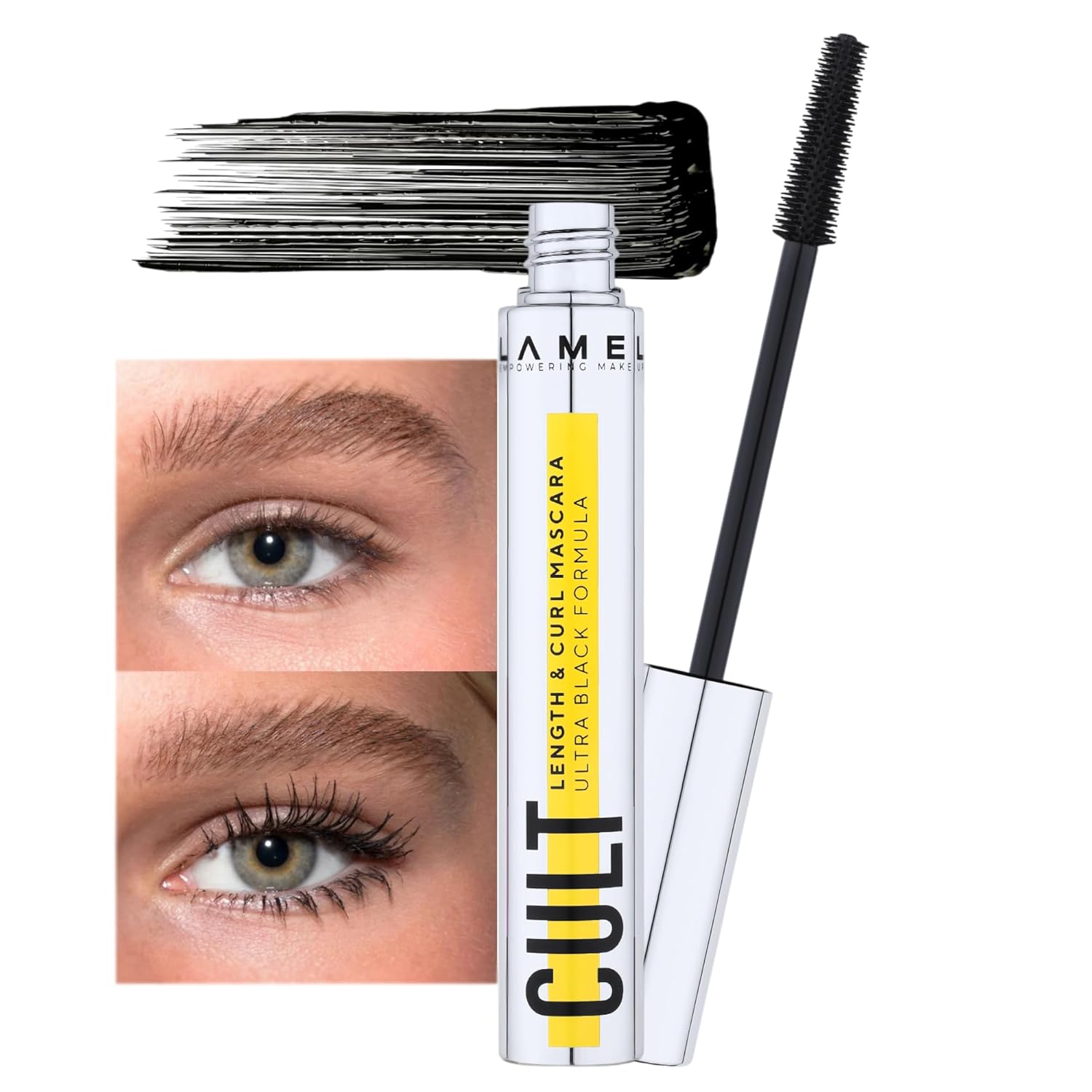 LAMEL Cult Length & Curl Mascara – Lengthening & Curling, Smudge-Proof, Flake-Free, Deep Black Pigment Mascara – 402