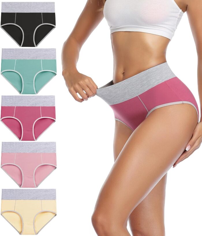 wirarpa Women’s Cotton Underwear High Waist Stretch Briefs Soft Underpants Ladies Full Coverage Panties 5 Pack