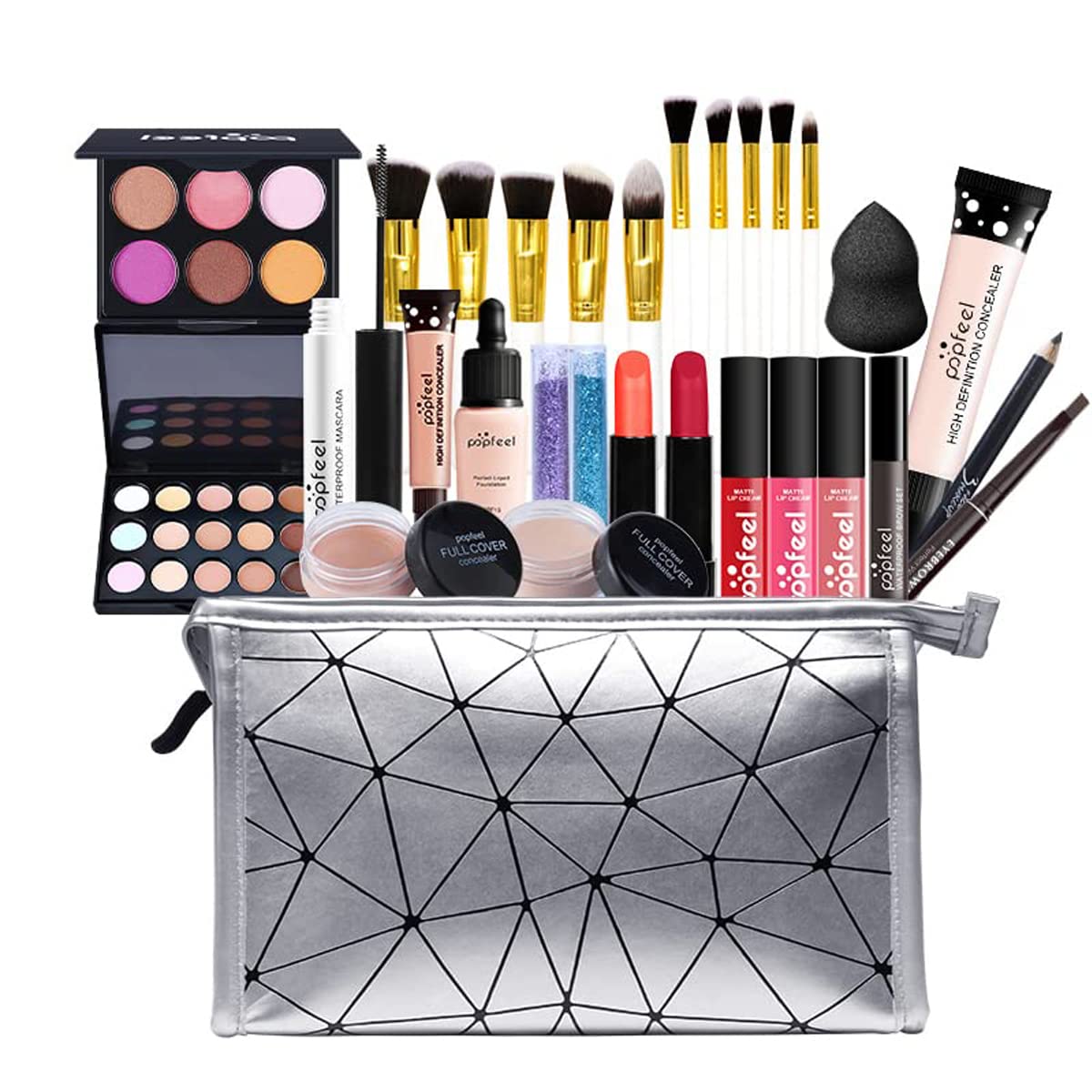 Multipurpose All in One Makeup Kit Full Kit with Eyeshadow Palette Lipstick Blush Powder Foundation Concealer Lip Gloss Mascara makeup kit for women