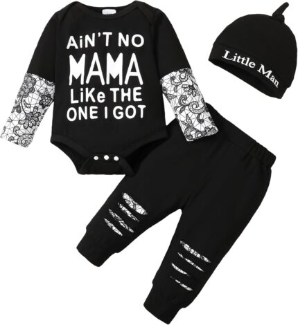 Infant Baby Boy Long Sleeve Romper Bodysuit and Pants Clothes Set Funny Letter Print Fall Winter Outfits 3Pcs