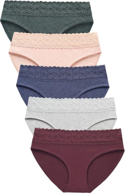 Womens Underwear Lace Briefs Cotton Hipster Ladies Panties Underpants Women in a Pack of 5