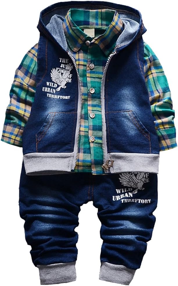 Yao 9M-5T Spring Autumn Baby Boys 3pcs Clothing Set Cotton Shirt Jeans Denim Vest