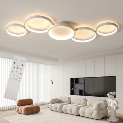 Modern LED Flush Mount Ceiling Light – 55wDimmable Ceiling Light Fixture, 5Rings Ceiling Lamp for Living Room,Bedroom,Dining Room,Office (White)