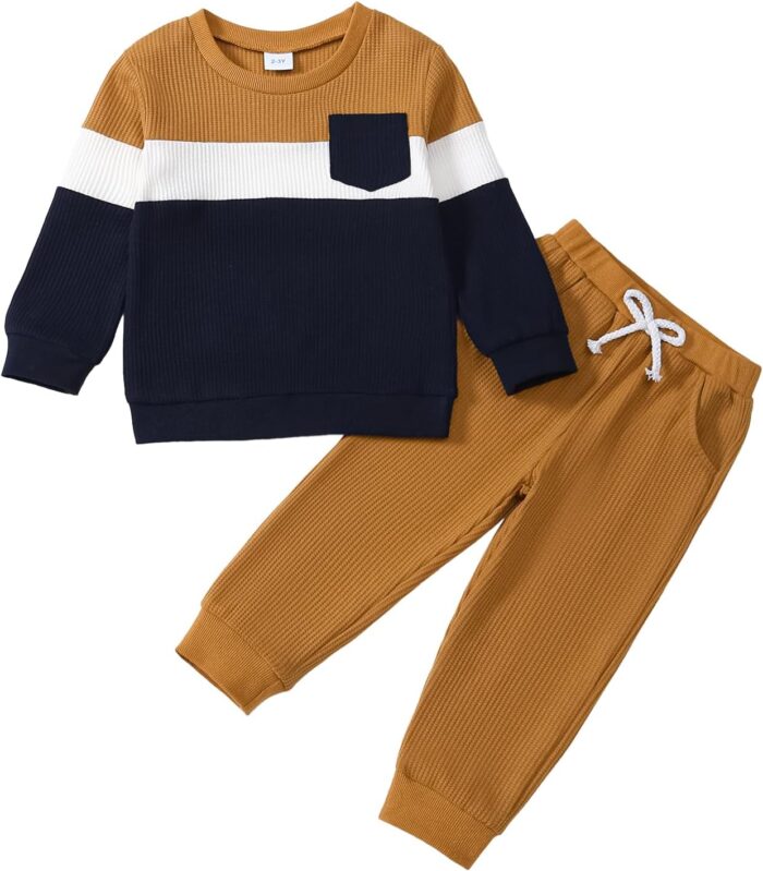 Kid Toddler Boy Clothes Color Block Sweatshirt and Casual Pants 2Pcs Boys Fall Winter Outfits