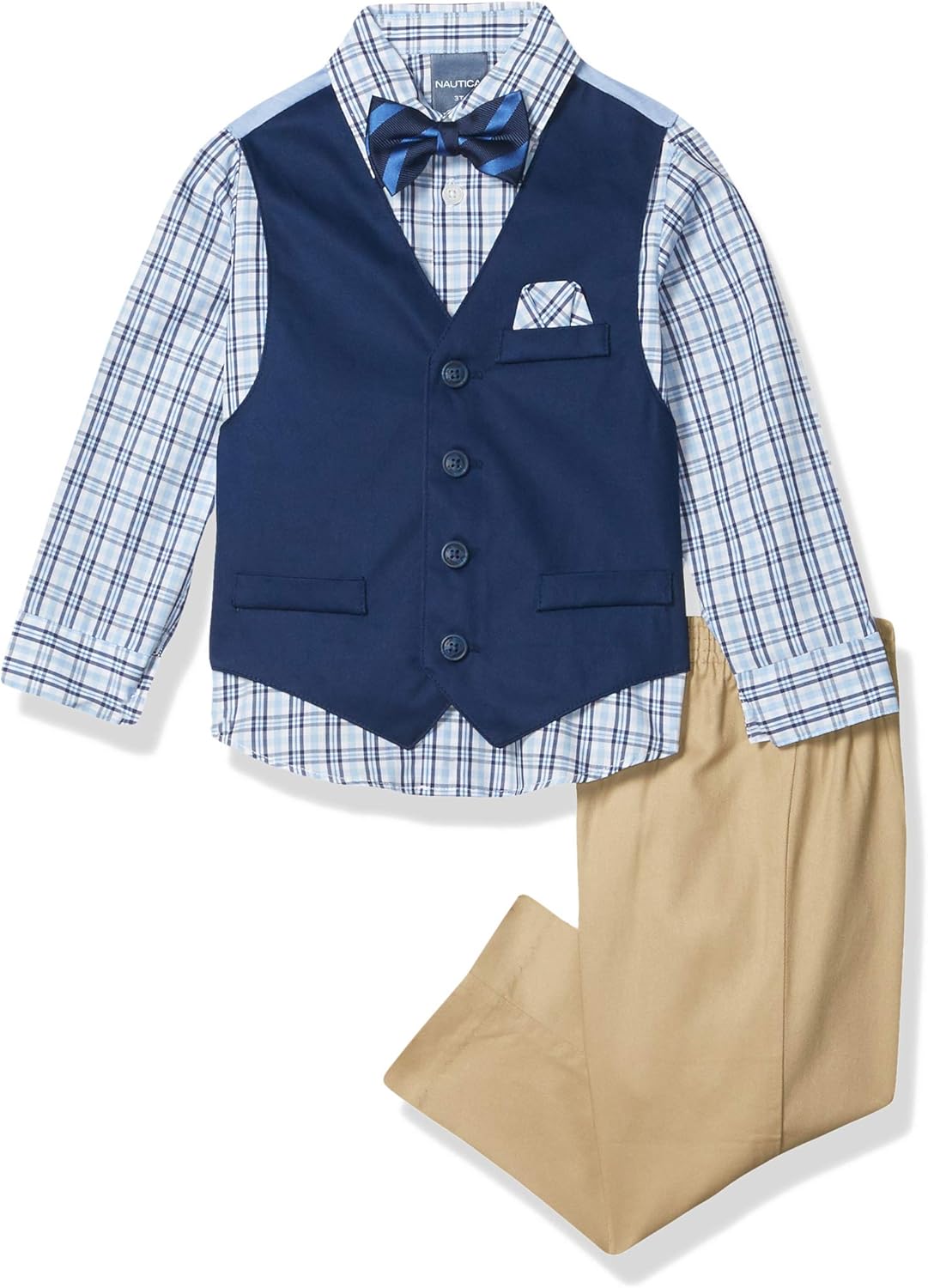 Nautica boys 4 piece Formal Suit Set, Vest, Pants, Collared Dress Shirt, and Tie