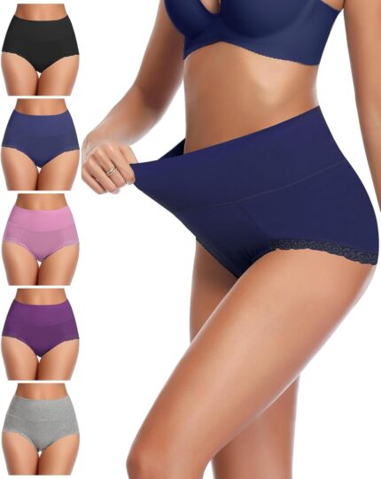 Envlon Womens Cotton Underwear High Waisted Tummy Control Full Coverage Briefs Soft Breathable Ladies Panties