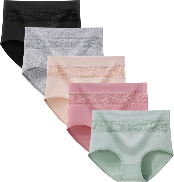 Women’s Underwear Cotton Tummy Control High Waisted Underwear Soft Breathable Full Coverage Panties Multipack