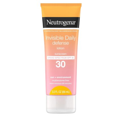 Neutrogena Invisible Daily Defense Sunscreen Lotion, Broad Spectrum SPF 30, Oxybenzone-Free & Water-Resistant, Sun & Environmental Aggressor Protection, Antioxidant Complex, 3.0 fl. oz