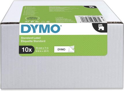 DYMO Authentic D1 Labels | Black Print on White | 19mm x 7m | Self-Adhesive Labels for LabelManager Label Printers | 10 Count