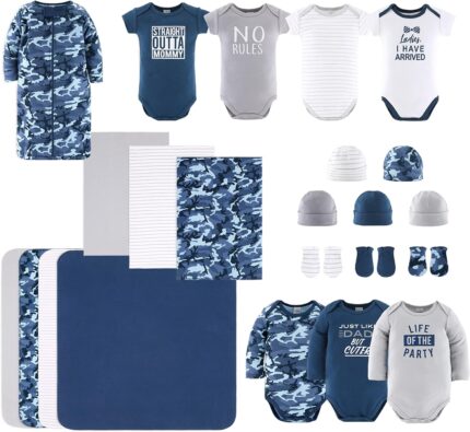 The Peanutshell Baby Layette Gift Set for Baby Boys – 23 Piece New Born Baby Boy Gift Set, Baby Clothes & Newborn Essentials Must Haves – Newborn Baby Boy Clothes 0-3 Months – Blue Camo