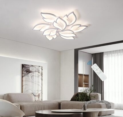 Garwarm Modern Ceiling Light, 30.3in Dimmable LED Flush Mount Ceiling Lamp, 75W Acrylic Petals Ceiling Chandelier Lighting Fixture with Remote Control for Living Room Bedroom Dining Room (White)