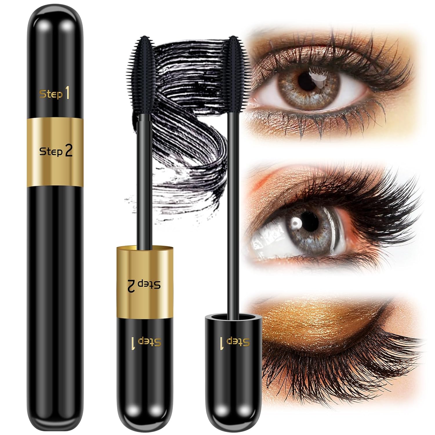 Mascara Black Volume and Length – 4D Silk Fiber Mascara Natural and False Effect, Lengthening and Thickening No Clumping Mascara Smudge Proof for Makeup