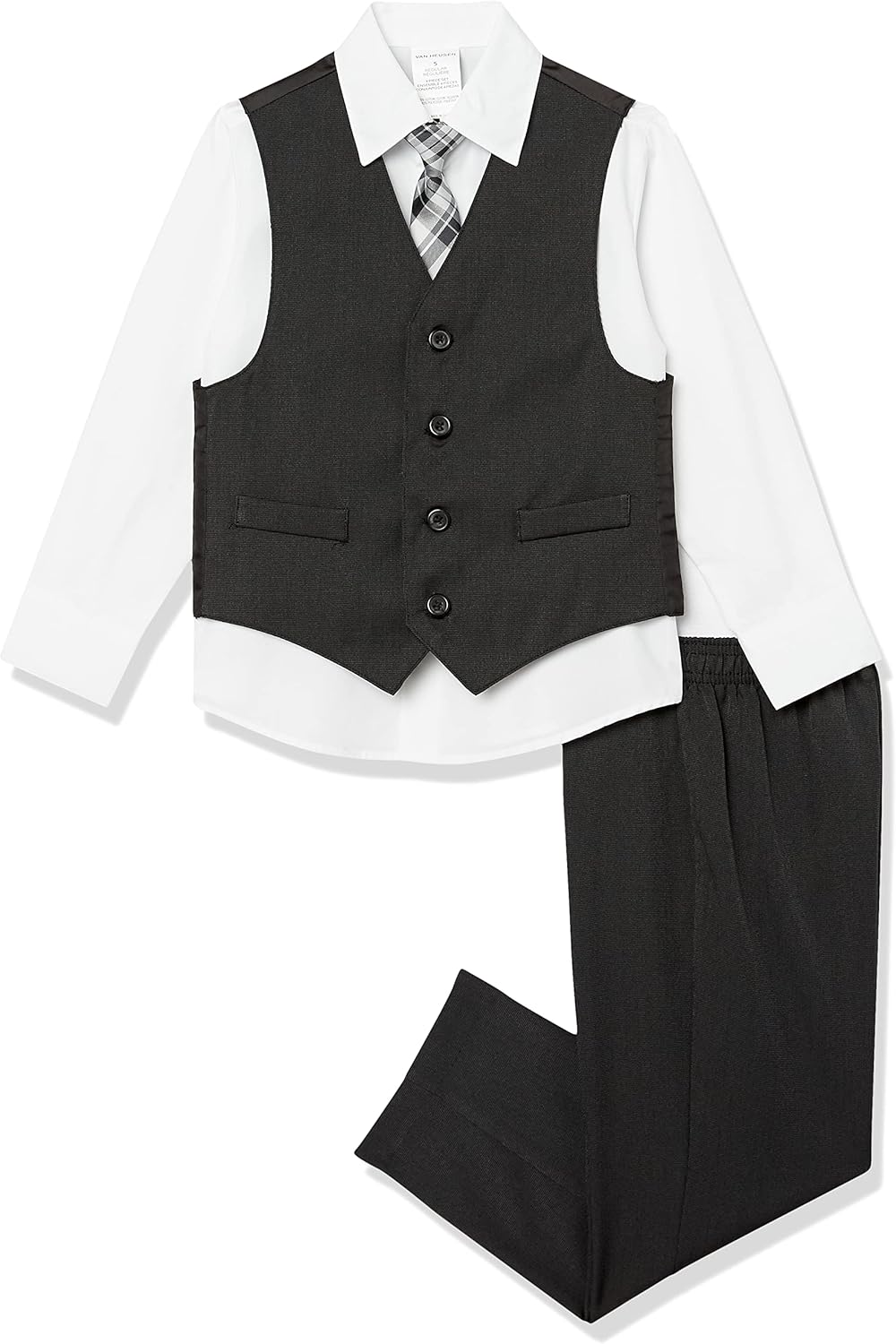 Van Heusen Boys’ 4-Piece Formal Suit Set, Vest, Pants, Collared Dress Shirt, and Tie