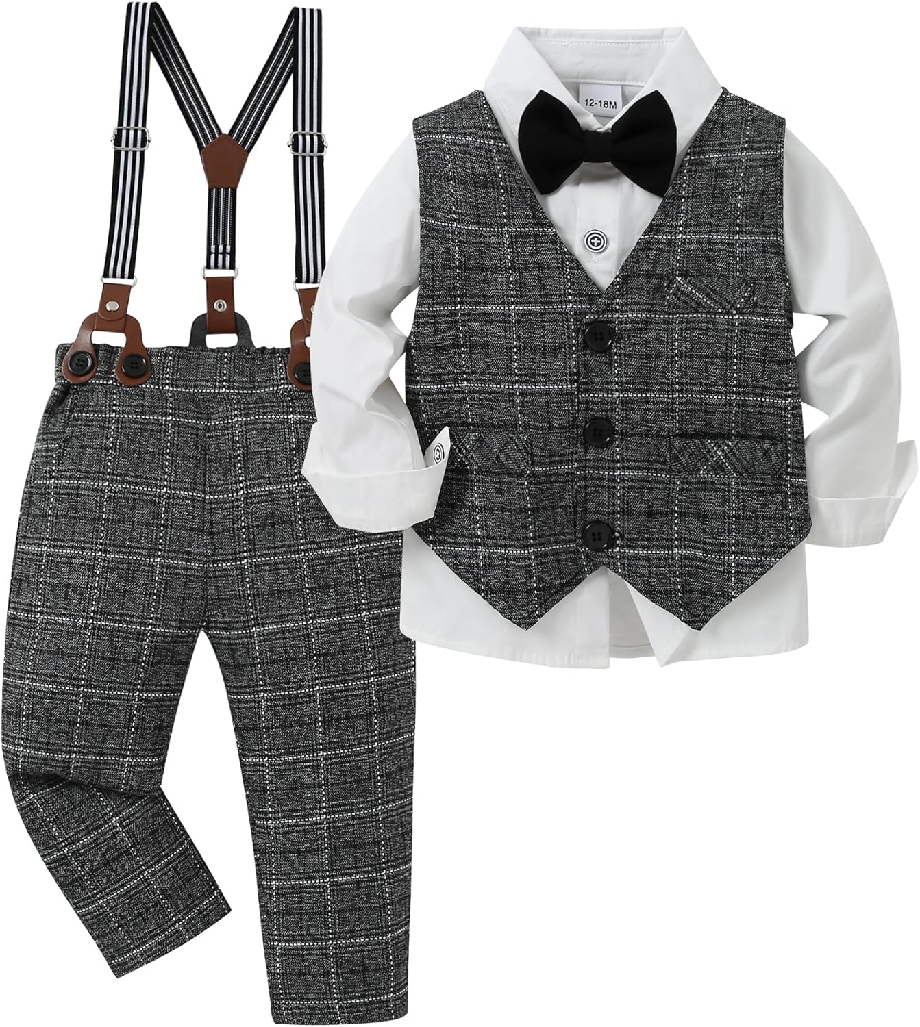 YUEMION Toddler Baby Boy Clothes Suits Gentleman Dress Shirt+Bowtie+Vest+Suspender Pants Boy Formal Wedding Outfits Set 1-5T