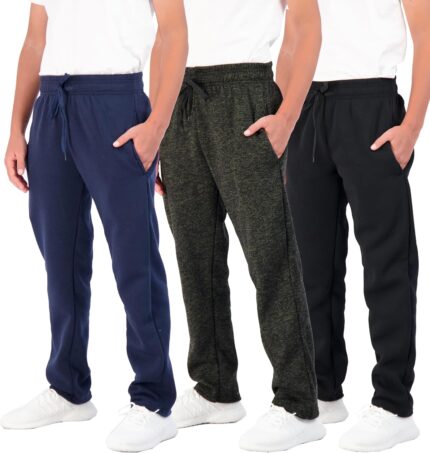 Real Essentials 3 Pack: Boys’ Tech Fleece Open Bottom Sweatpants with Pockets