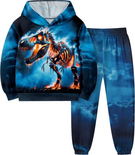 Toddler Boy Clothes Fall Winter Outfits 3D Print Dinosaur Clothes for Boys Hooded Sweatshirt Pants Boys’ Clothing Sets