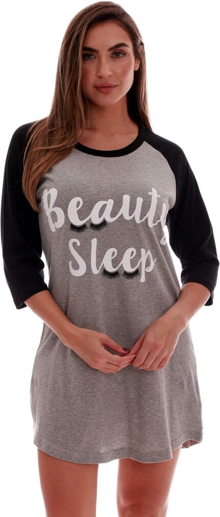 Just Love 100% Cotton Sleep Dress for Women Baseball Sleeve Nightshirt