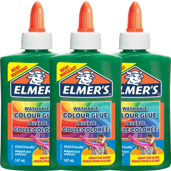 Elmer’s Colour PVA Glue | Green | 147 ml | Washable and Kid Friendly | Great for Making Slime and Crafting | 3 Count