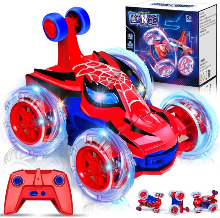 Kids Toys Spider RC Car for Boys 4-7 – Cool Spider Monster Remote Control Crawler Toy 360° Flip Fast Stunt & 4WD Light Up Wheel – Fun Boy Gift Idea for Birthday Chirstmas Stuff Age 3 4 5 6 7 8