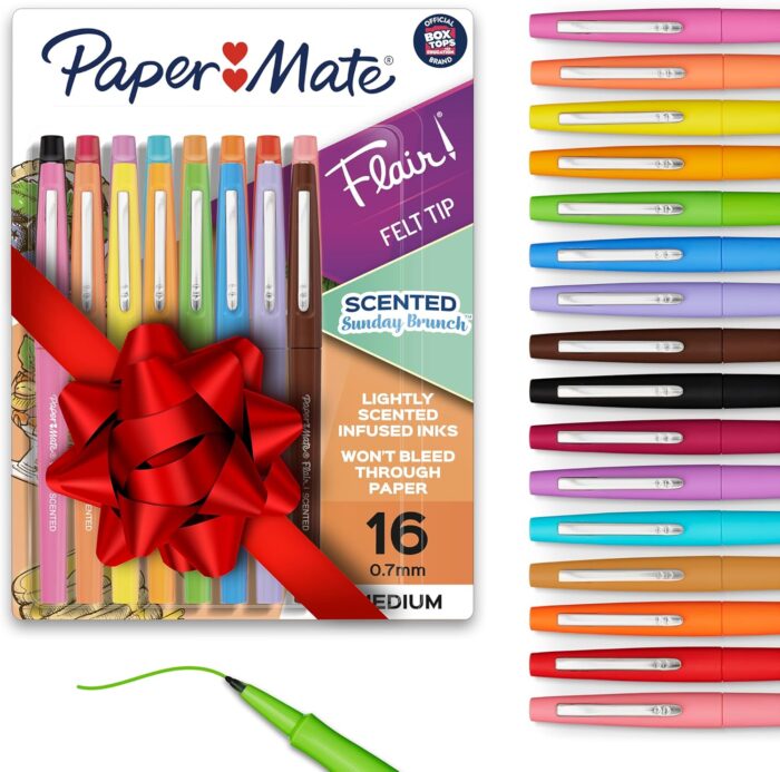 Paper Mate Flair Sunday Brunch Scented Felt Tip Pens, Assorted Colors, Medium Point (0.7mm), 16 Count