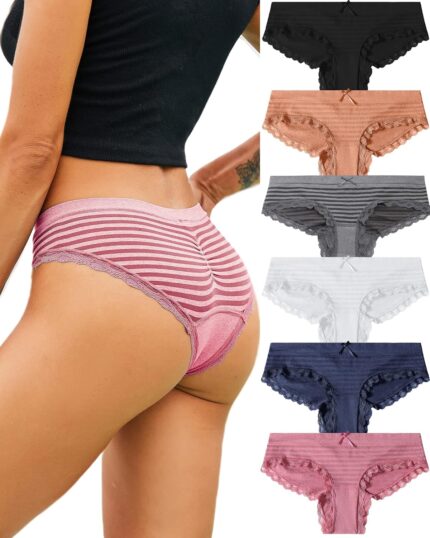 Cheeky Underwear for Women Sexy Panties No Show Stretchy with Cute Lace Seamless Breathable Underwear Women Pack of 6 S-2XL