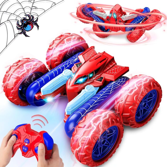 Spider Remote Control Car Toys: Double Sided RC Cars Outdoor Toy for 4 5 6 7 8 9 10 Year Old Boys Girls Ages 5-7 Christmas Birthday Gifts Rechargeable Upright Stunt Car 360° Flip 4WD Gifts Age 4-6-13