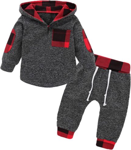 Baby Boy Clothes Infant Hoodie Tops Outfit Long Sleeve Sweatshirt Plaid Pants 2pcs Set 0-36 Months