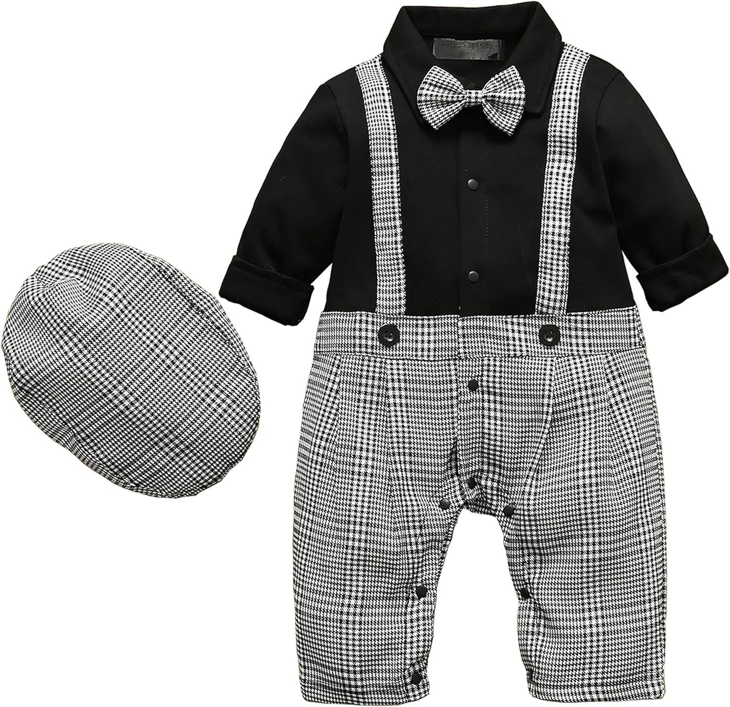 HMD Baby Boy Long Sleeve Gentleman White Shirt Waistcoat Bowtie Tuxedo Onesie Jumpsuit Overall Romper