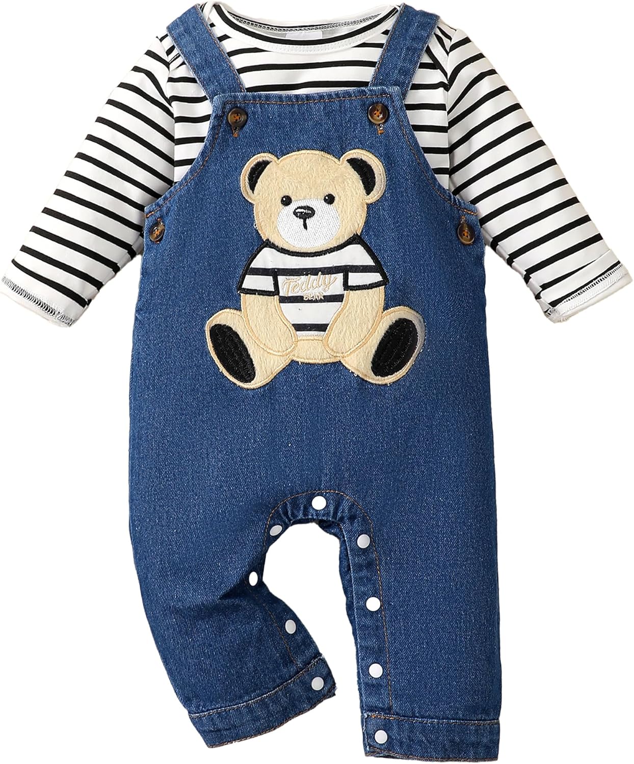 NZRVAWS Newborn Baby Boy Clothes Outfits Infant Stripe Animal Romper Cute Denim Jeans Jumpsuit Overalls 0-18 Months