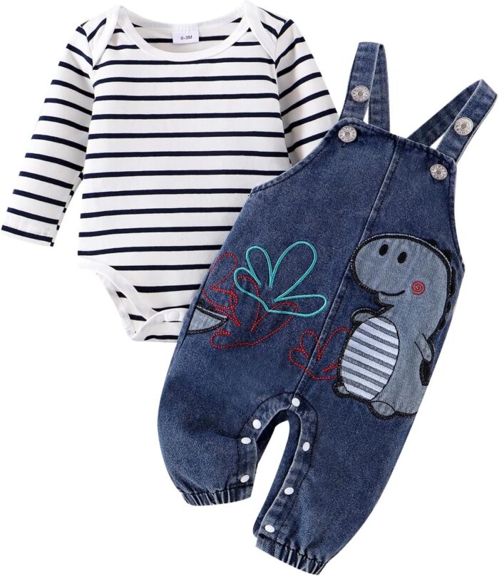 Baby Boy Clothes Newborn Long Sleeve Romper Cartoon Animal Jeans Suspender Overalls Jumpsuit Fall Outfits 0-18 Months