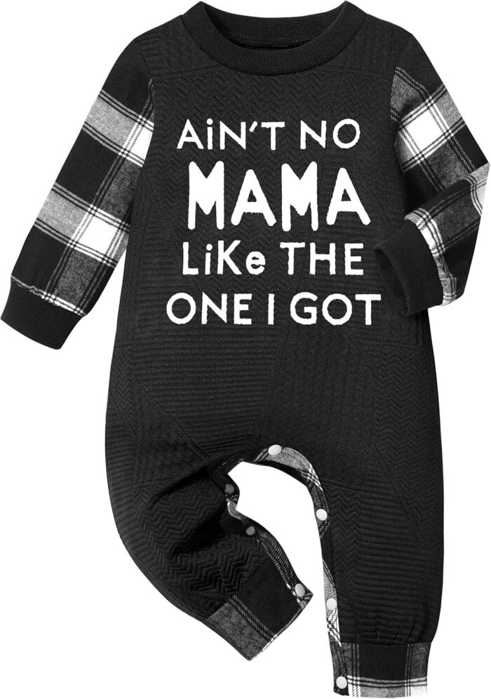 Baby Boy Clothes Infant Outfits Plaid Sleeve Mamas Print Romper Outfit Fall Winter Baby Clothing