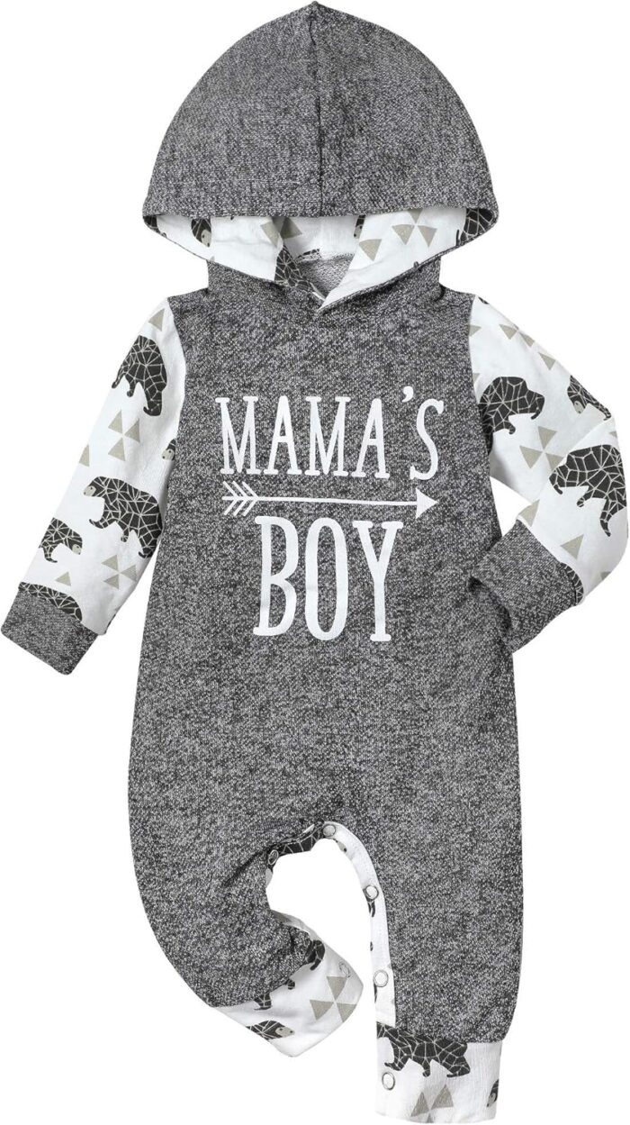 Fommy Baby Boy Clothes, Cute Letter Pattern Print Long Sleeve Hoodie Romper Bodysuits for Baby Outfits