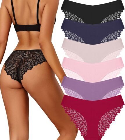 Sth Big Cheeky Underwear for Women Lace No Show Bikini Soft Breathe Seamless Panties Ladies Sexy Hipster Set 6 Pack