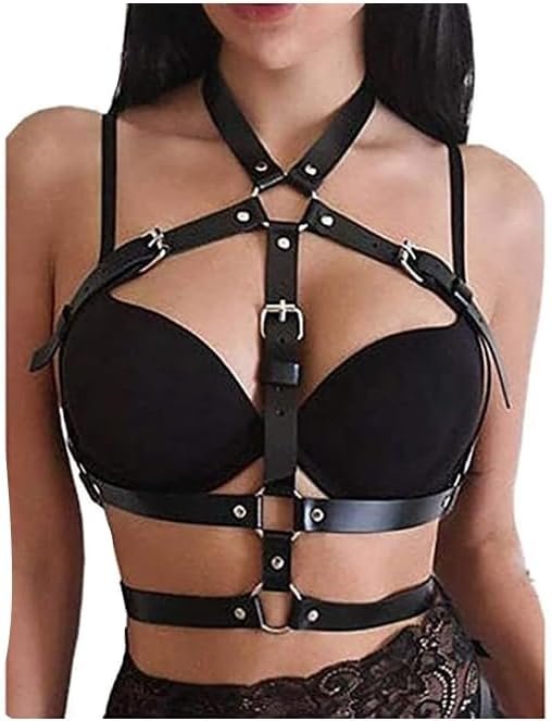 Punk Leather Harness Belt for Women Fashion Adjustable Chest Harness Body Chain Belt Goth Rave Nightclub Party Jewelry