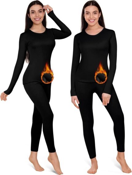 Patelai 2 Set Thermal Underwear Warm Fleece Lined Thermal Leggings and Womens Thermal Tops Base Layer for Winter Cold Weather