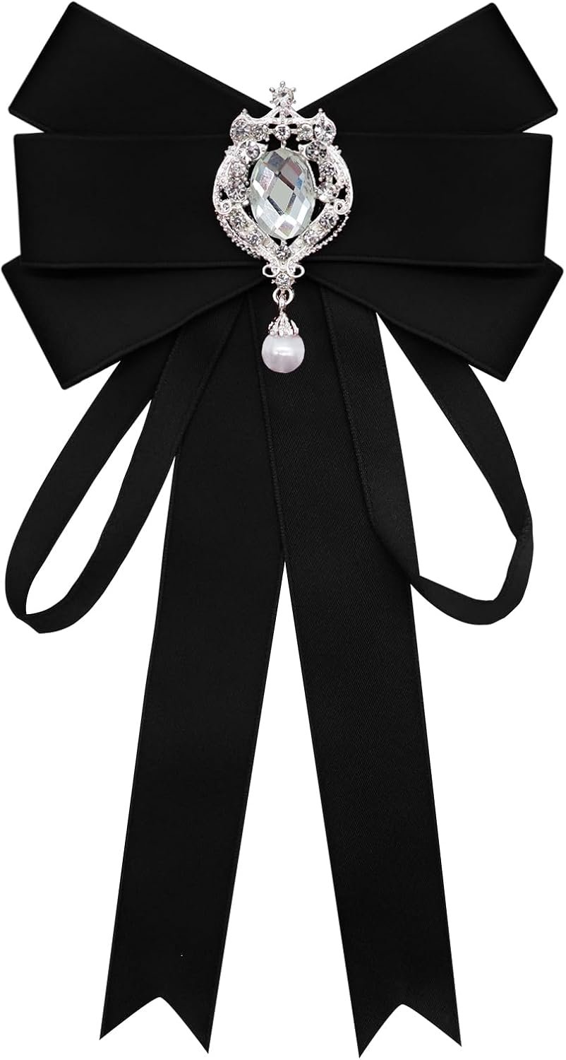 Bow Tie for Women, Pre-Tied Ties for Women Adjustable Girls Uniform Tie Ribbon Rhinestone Bow Tie for Wedding Party Bow Tie for Women, Pre-Tied Ties for Women Adjustable Girls Uniform Tie Ribbon Rhinestone Bow Tie for Wedding Party