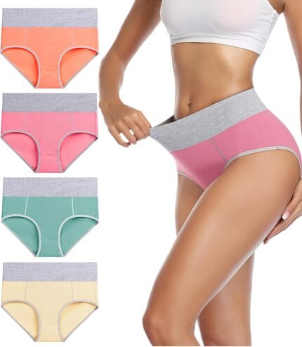 wirarpa Women’s Cotton Underwear High Waist Breathable Briefs Soft Underpants Ladies Stretch Panties 4 Pack