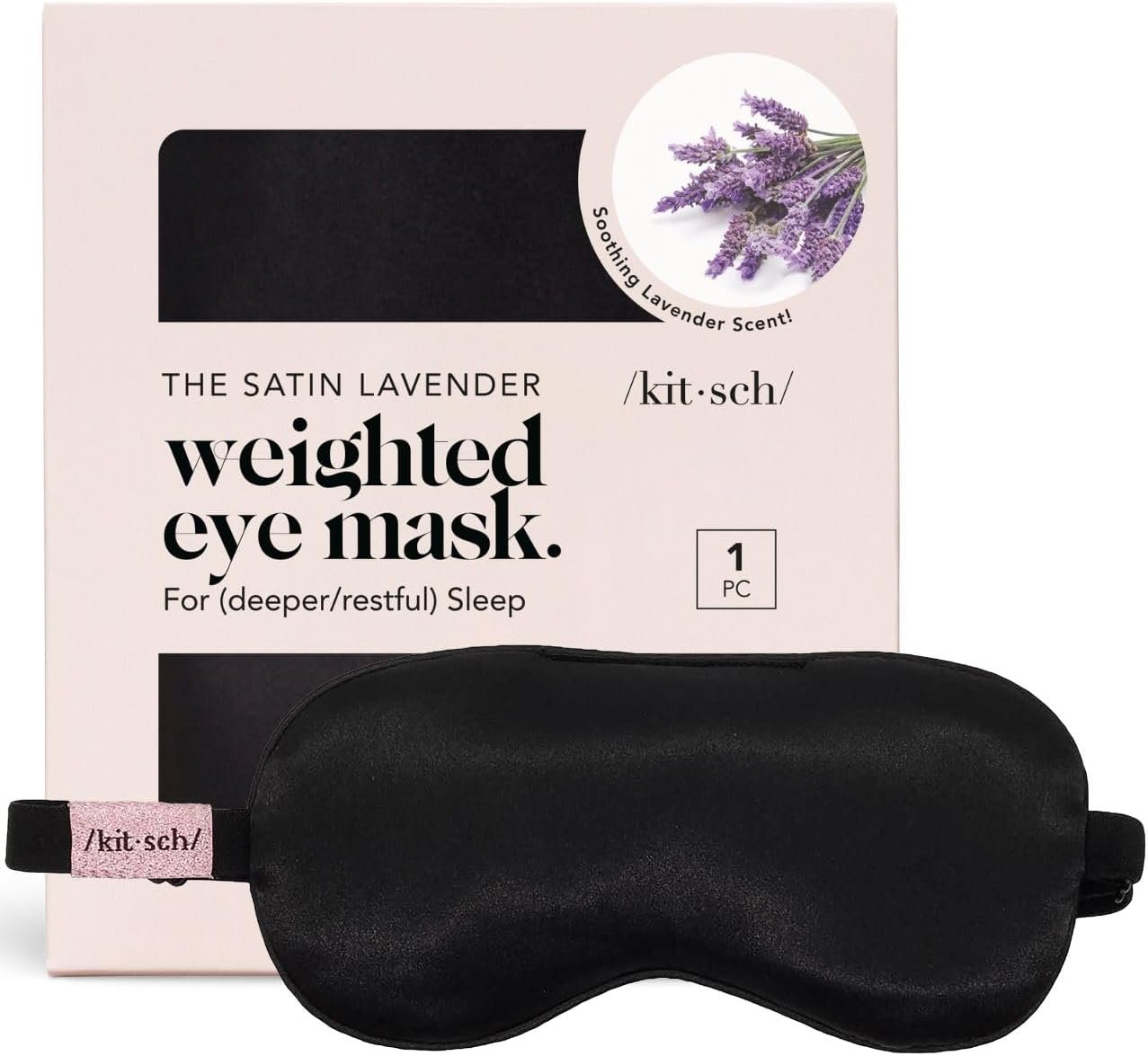 Kitsch Eye Mask for Sleeping, Lavender Softer Than Silk Sleep Mask, Light Blocking and Stylish Eye Cover, Travel Essentials for Women and Men, Valentines Gift – Black