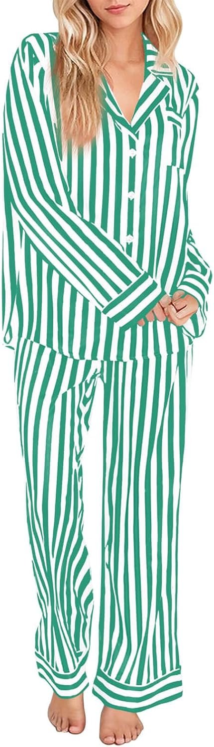 Imily Bela Women’s Striped Pajama Set Long Sleeve Button Down Sleepwear 2 Piece Satin Silk Loungewear Imily Bela Women’s Striped Pajama Set Long Sleeve Button Down Sleepwear 2 Piece Satin Silk Loungewear