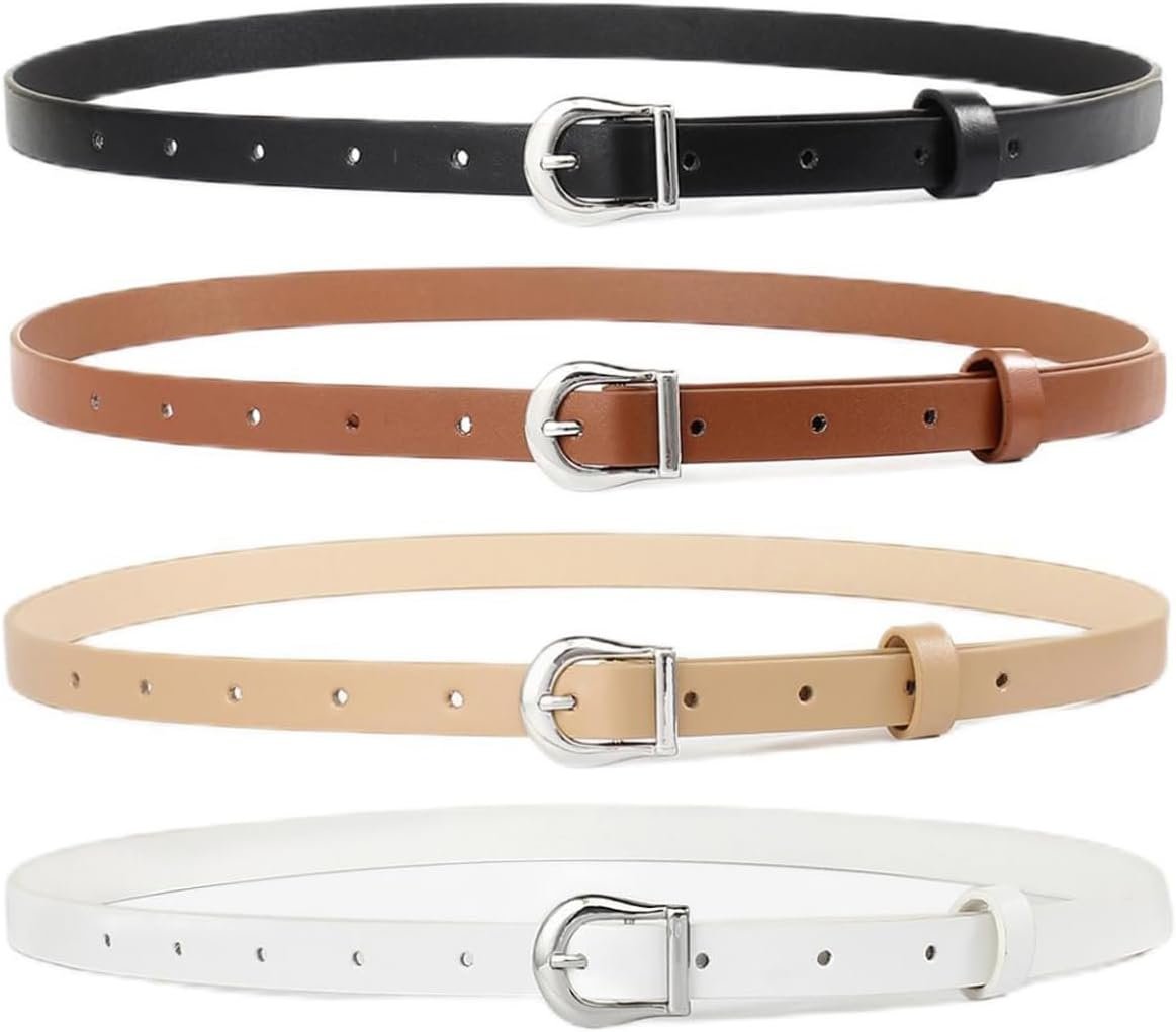 HOTWILL 4 Pack Women Skinny Belts for Jeans Dress Thin Waist Belt for Ladies with Gold Buckle 0.55″ Width HOTWILL 4 Pack Women Skinny Belts for Jeans Dress Thin Waist Belt for Ladies with Gold Buckle 0.55″ Width